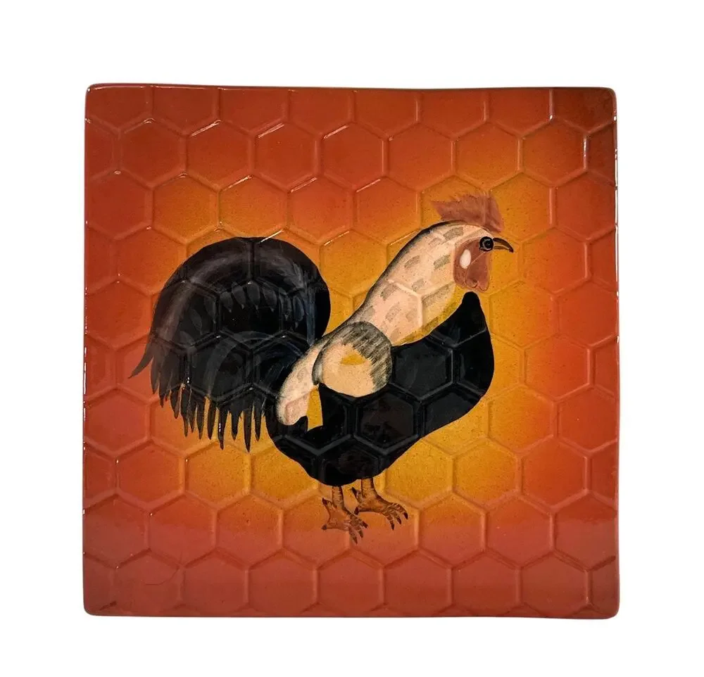 Baum Bros Style-Eyes Rooster Wall Plate 7.5” Honeycomb Farmhouse Country Decor